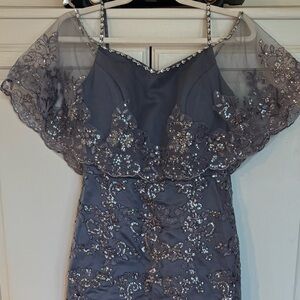 Gallery Gray Sequin Lace Maxi Dress